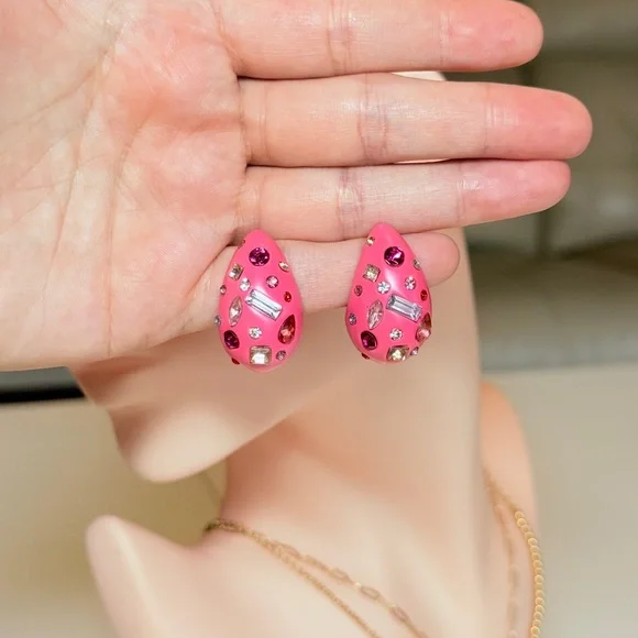 ⚜️💕 Spring Style Pink Rhinestone Earrings - Picture 7 of 8